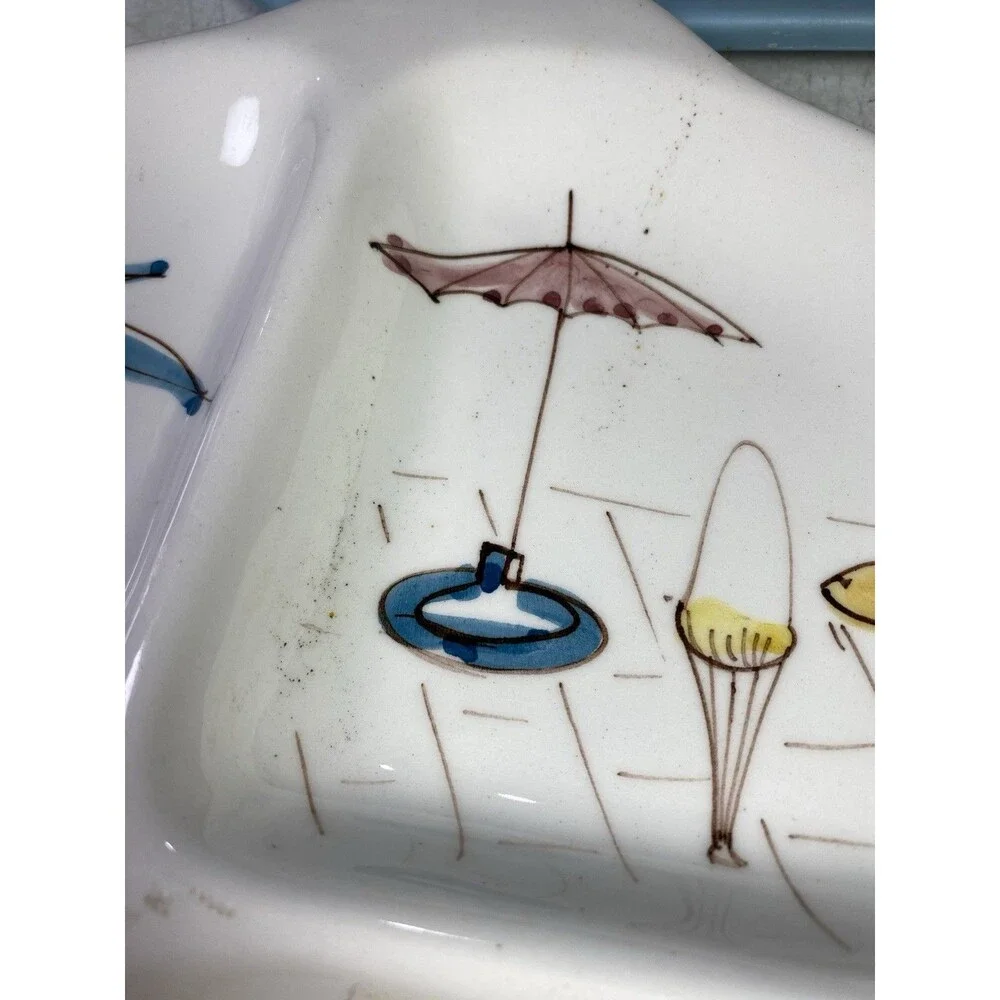 Vintage Italy Hand Painted Divided Relish Tray Ashtray Coastal Beach MCM Decor